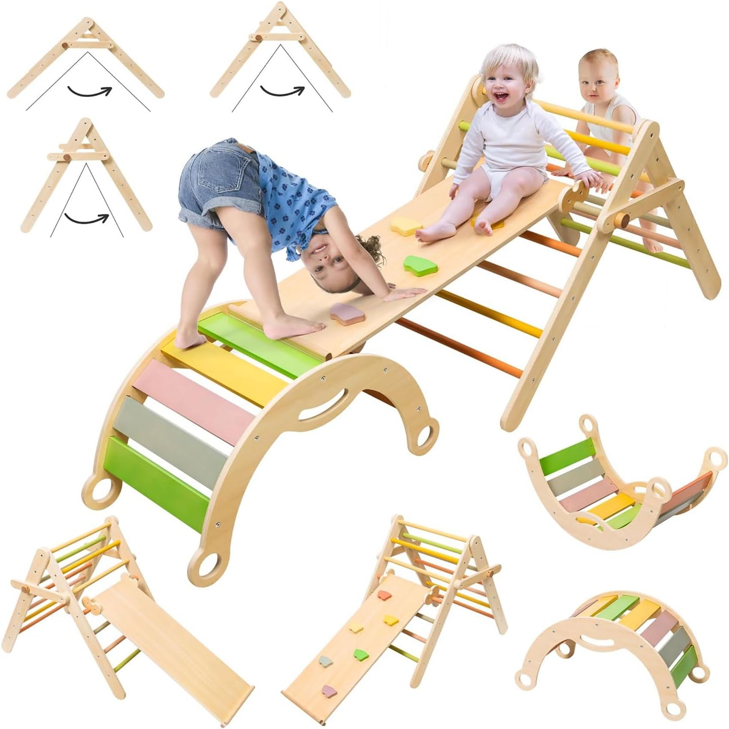 Deli 7-in-1 Pikler Triangle Set – Large Indoor Climber for Toddlers