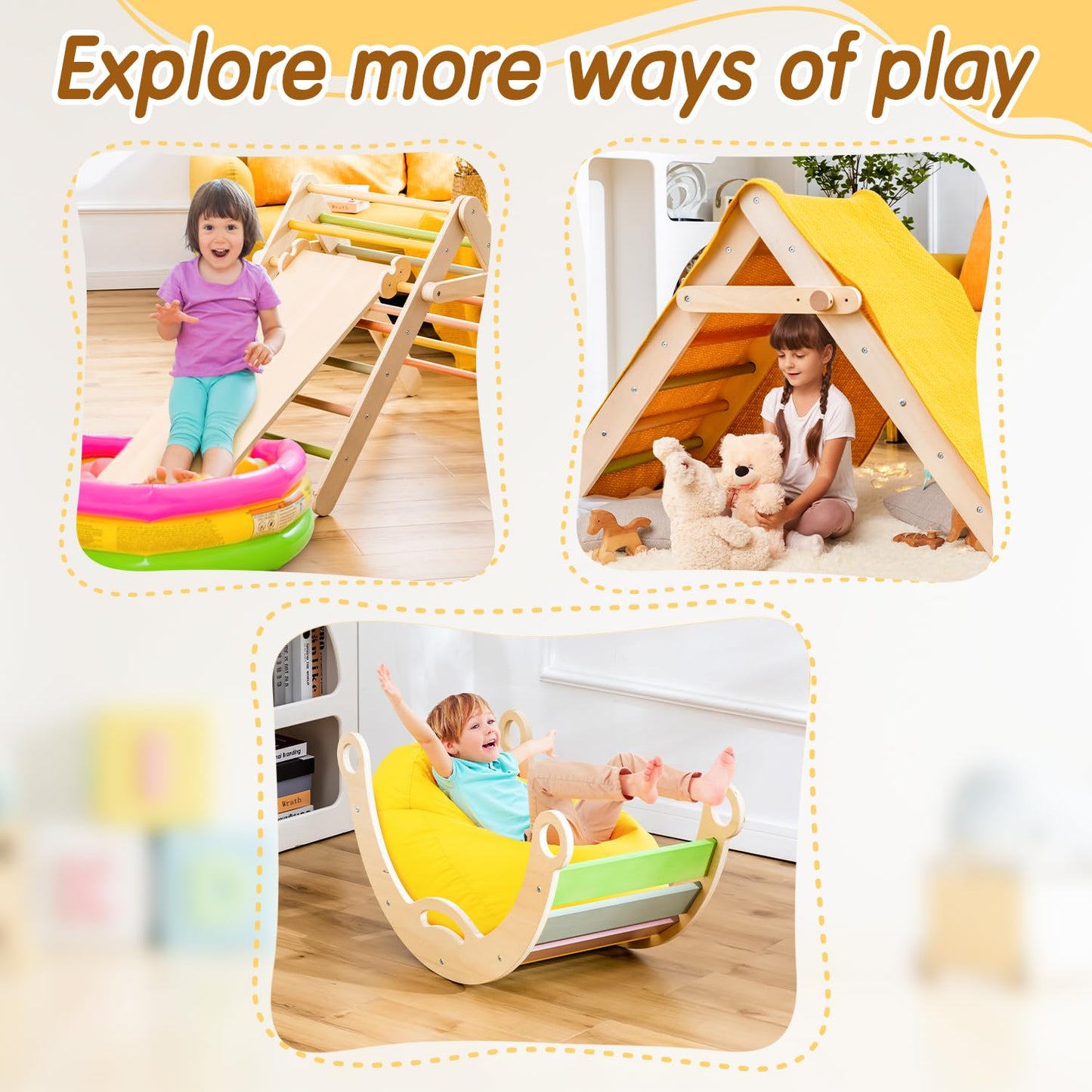 Deli 7-in-1 Pikler Triangle Set – Large Indoor Climber for Toddlers