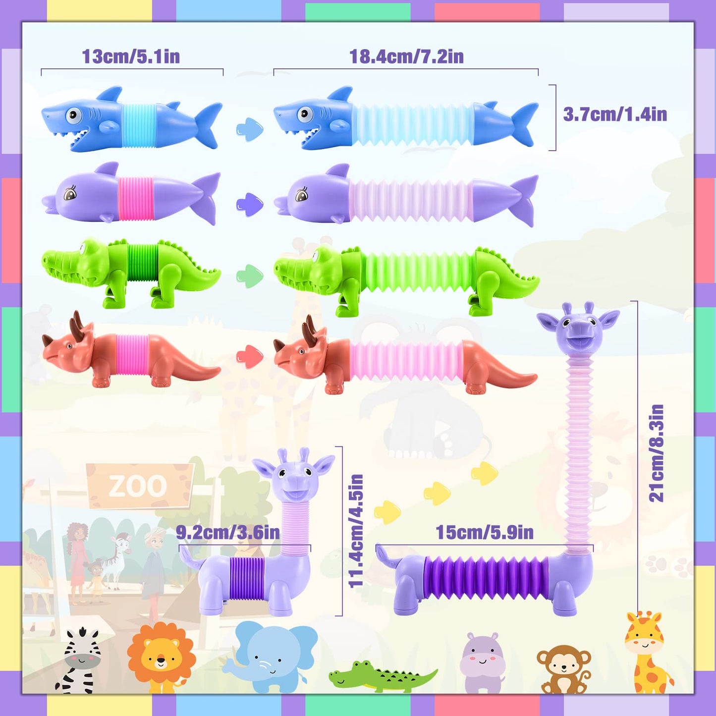 Delighkidz 6-Pack LED Animal Pop Tubes - Sensory Fidget Toys for Toddlers Aged 3-8