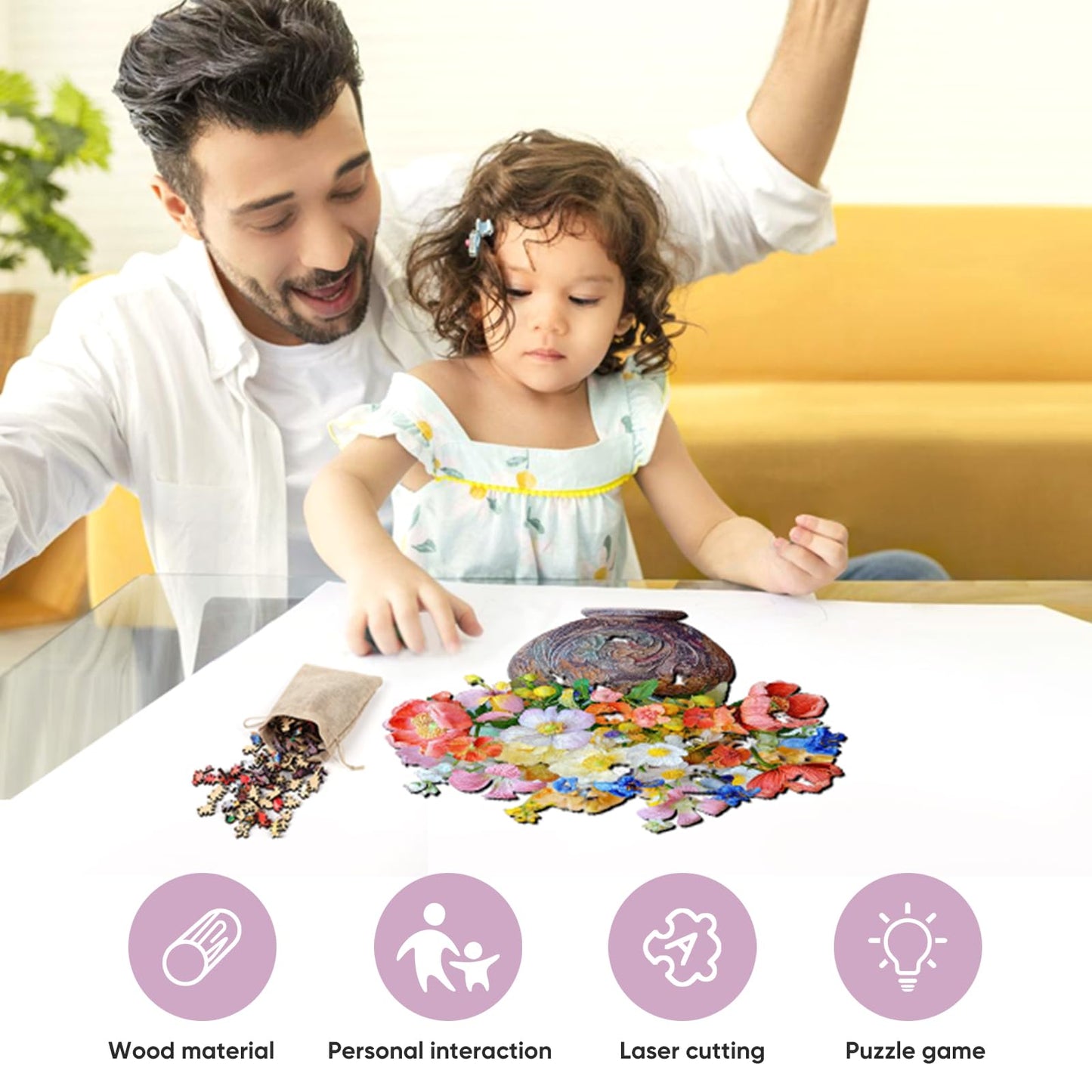 Delobil Flower Wooden Puzzle Vase – 500-Piece Unique Shape Jigsaw (17.5 x 17 in)
