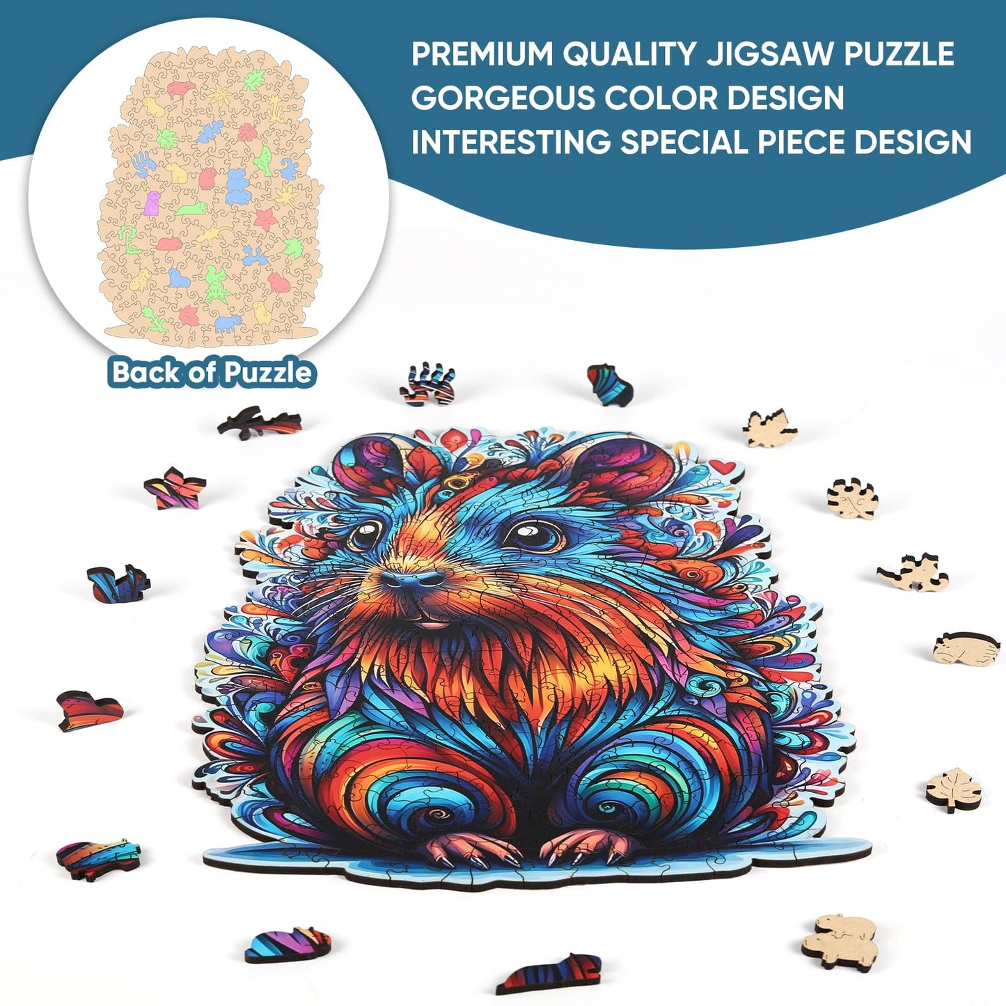 Delobil Capybara 200-Piece Wooden Puzzle for Adults – 5mm Thick, Unique Shape, Family Gift
