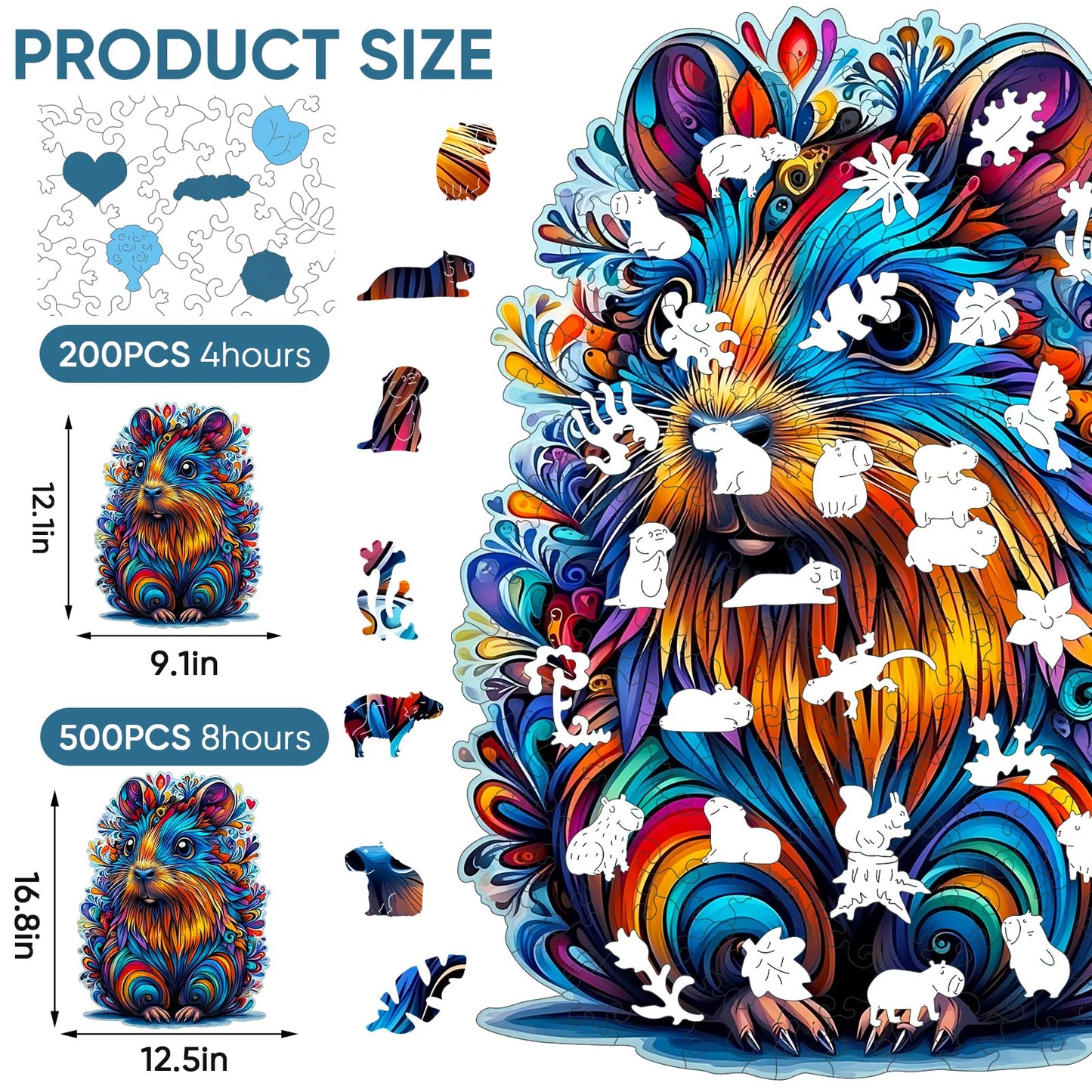 Delobil Capybara 200-Piece Wooden Puzzle for Adults – 5mm Thick, Unique Shape, Family Gift