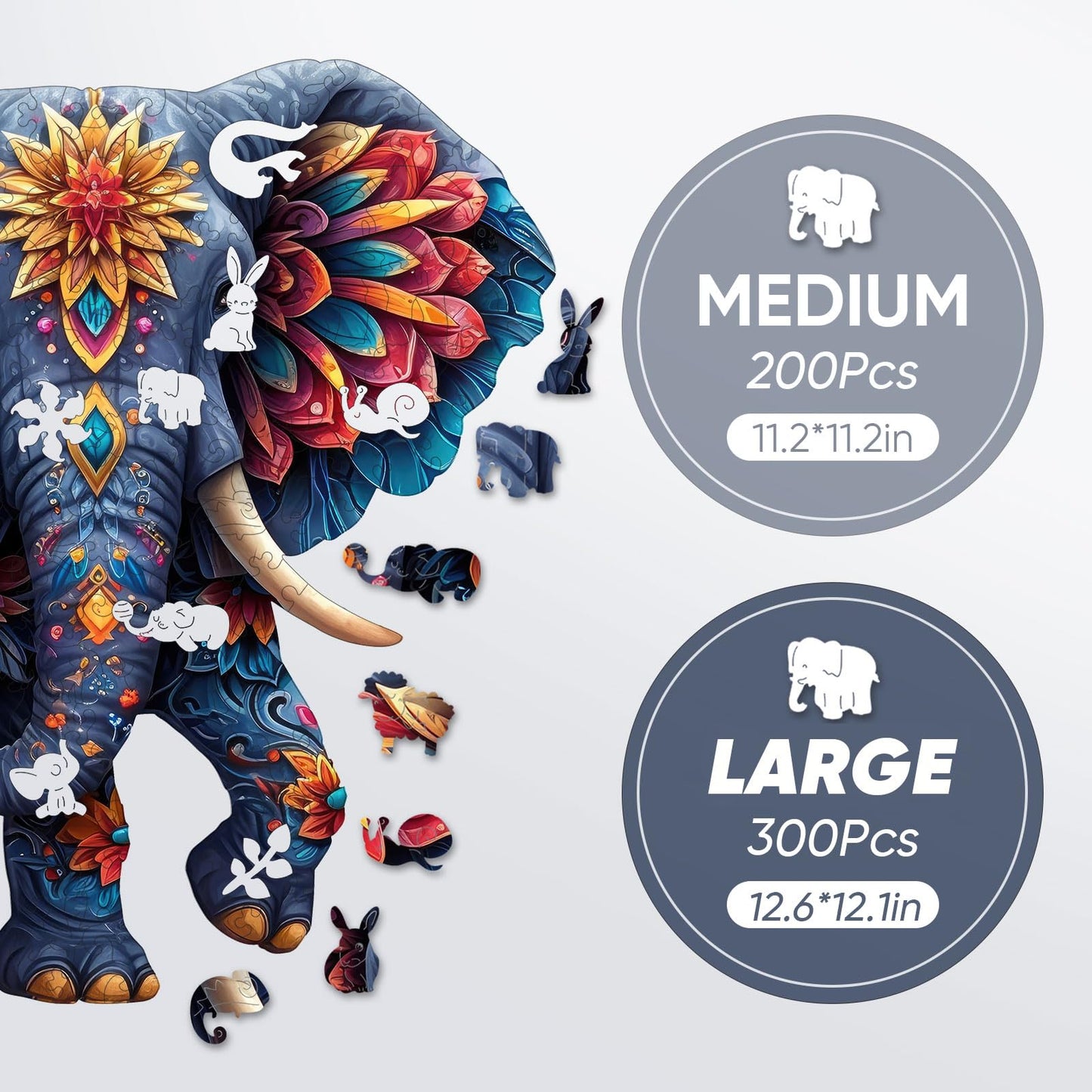 Delobil Elephant Wooden Jigsaw Puzzle – 300 Pieces in a Wooden Box | Unique Shape & Durable Craft