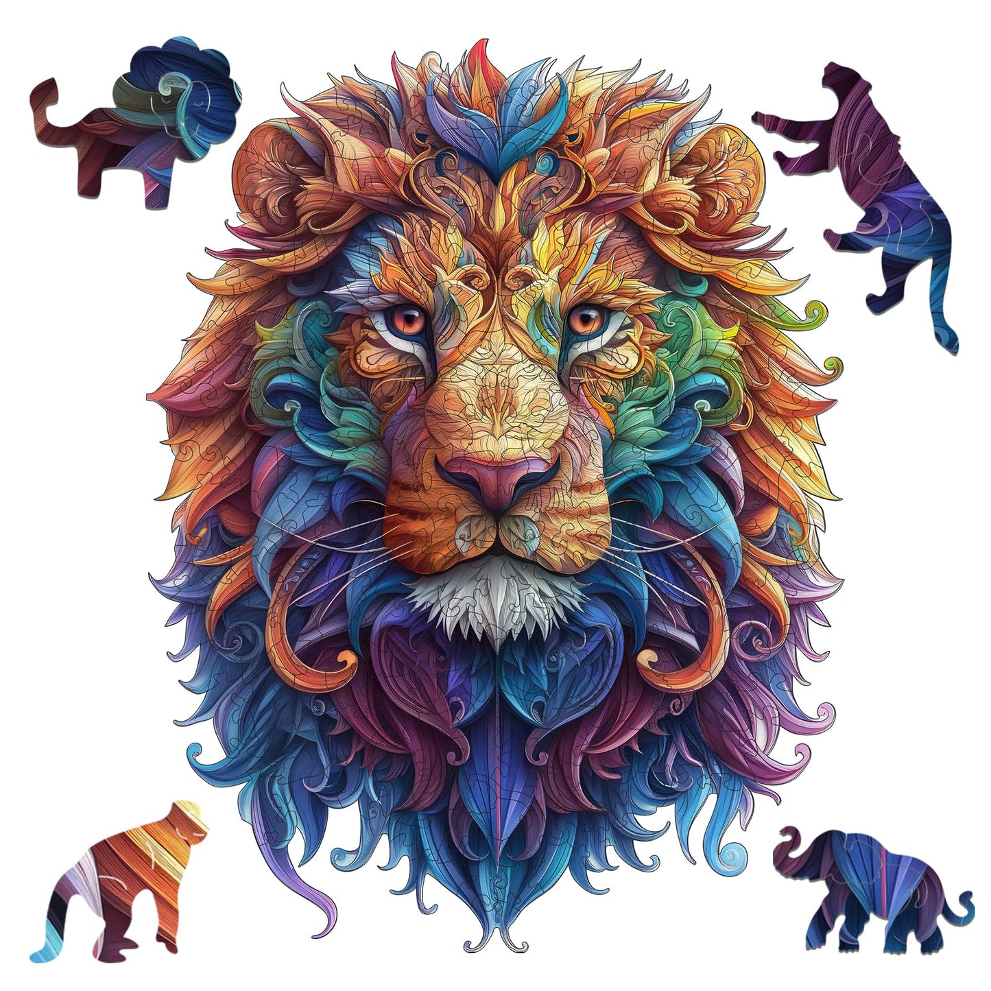 Delobil Lion 500-Piece Wooden Puzzle – Unique Shape Jigsaw, Royal Size 15.2 x 16.9 inches