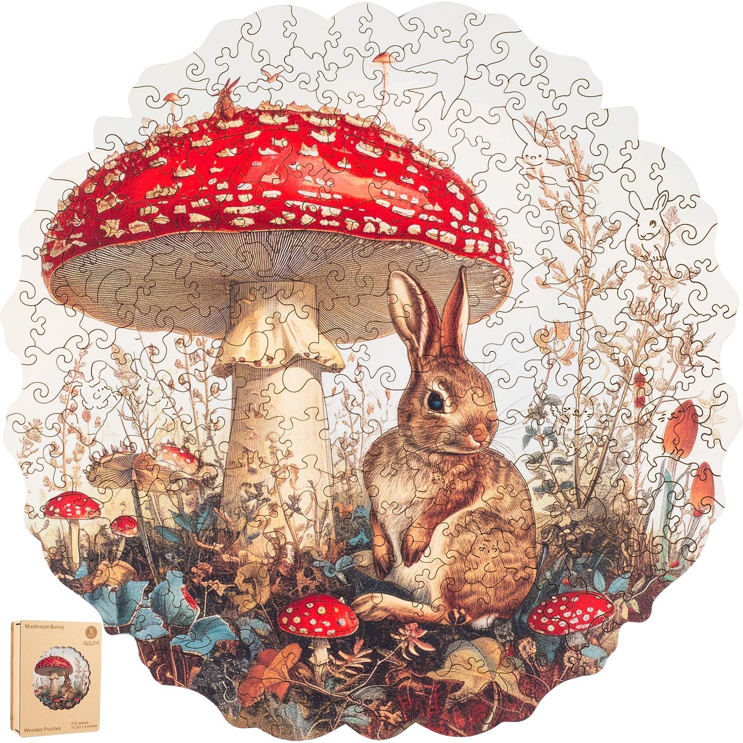 Delobil Mushroom Bunny Puzzle – 200-Piece Easter Jigsaw with Storage Box