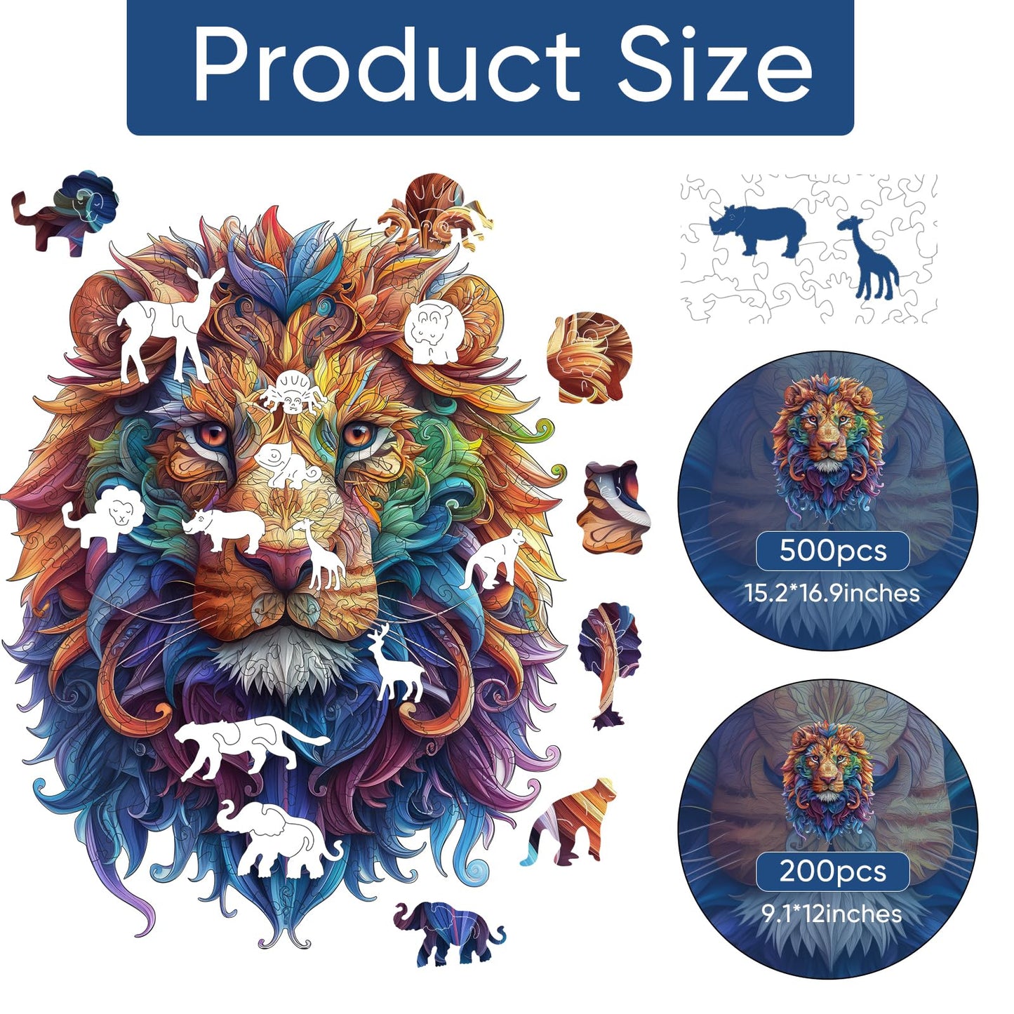 Delobil Lion 500-Piece Wooden Puzzle – Unique Shape Jigsaw, Royal Size 15.2 x 16.9 inches