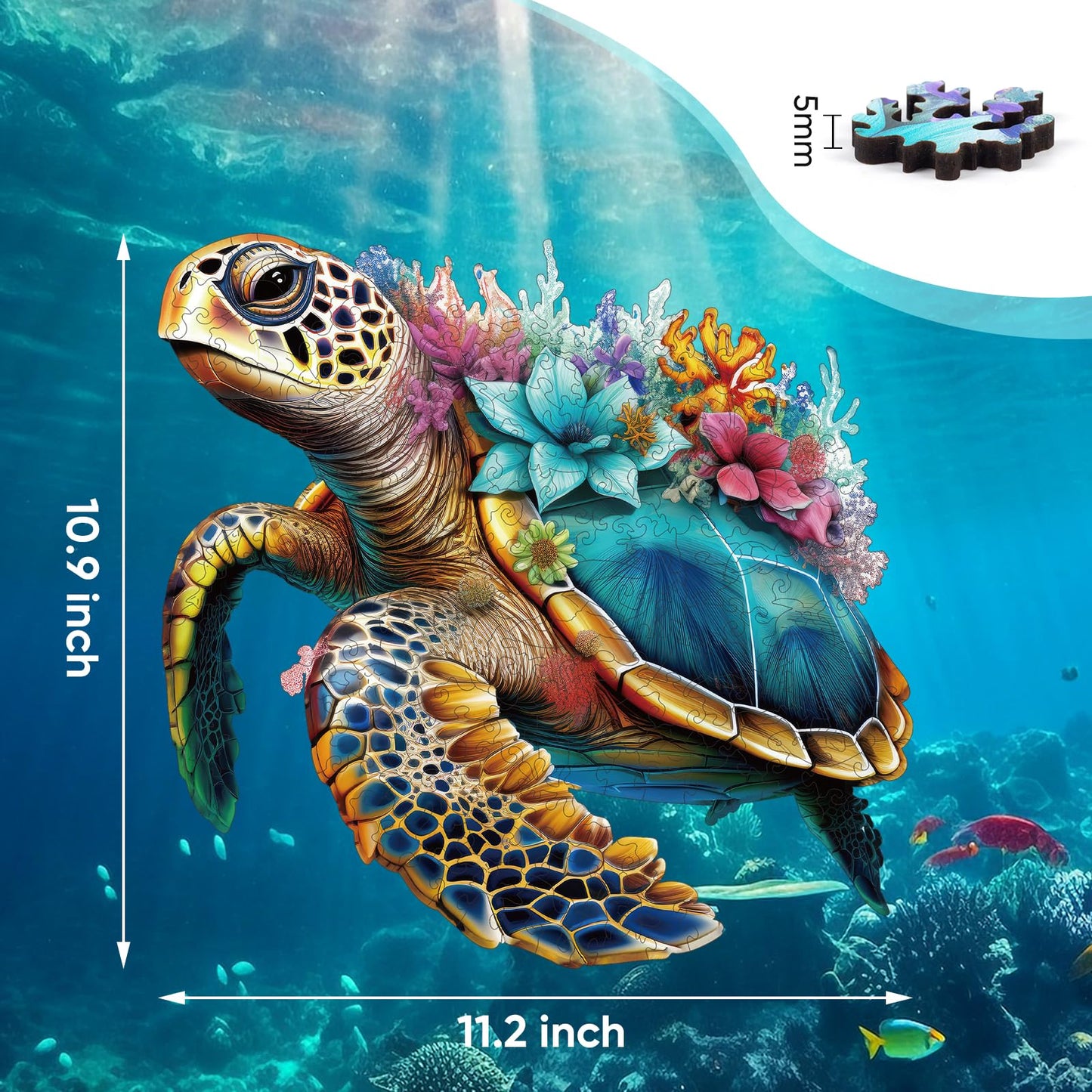Delobil Coral Sea Turtle 200-Piece Wooden Puzzle – Unique Shape for Adults & Kids