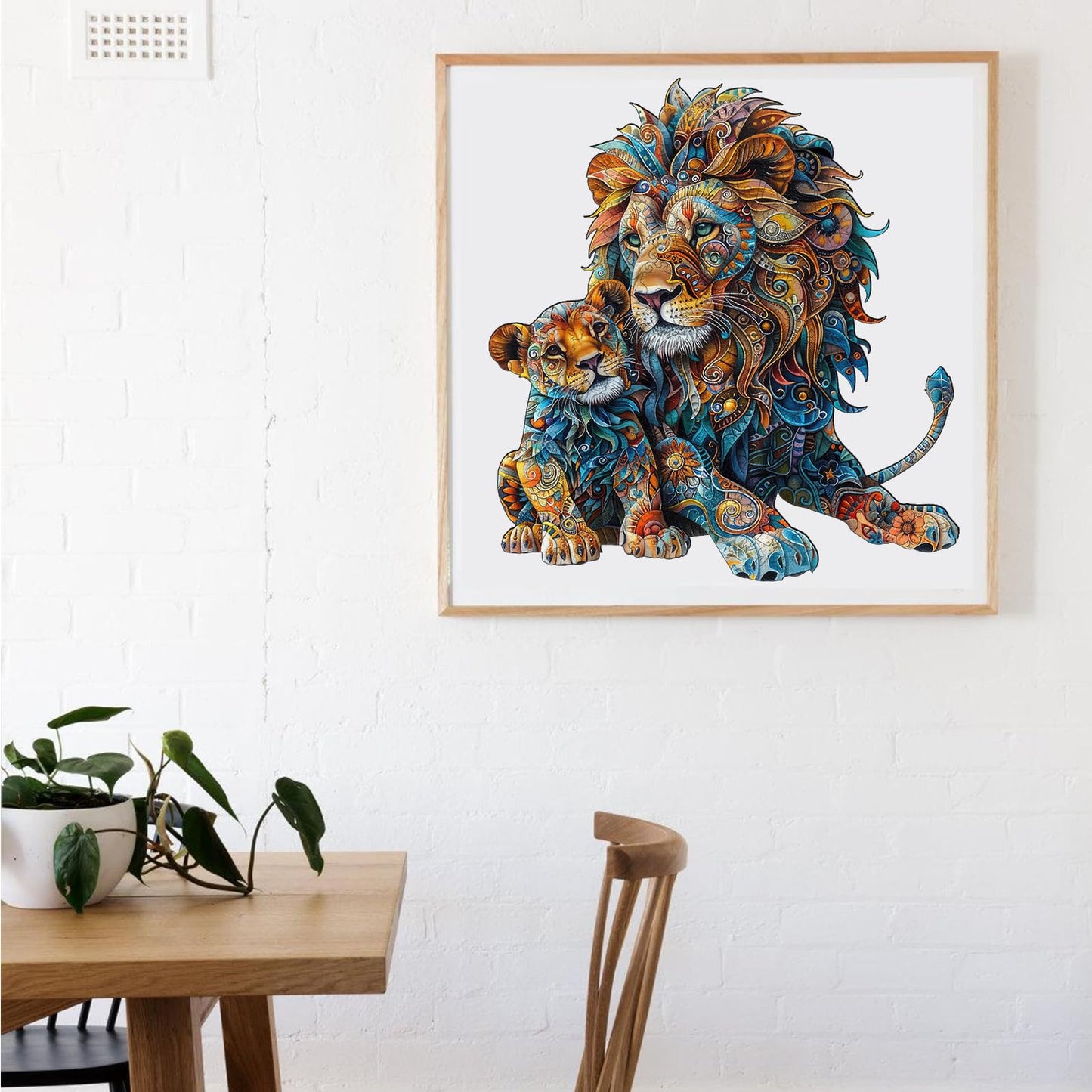 Delobil Lion Family Wooden Puzzle – 200-Piece Unique Shapes for Adults & Kids (10.6 x 11.3 in)