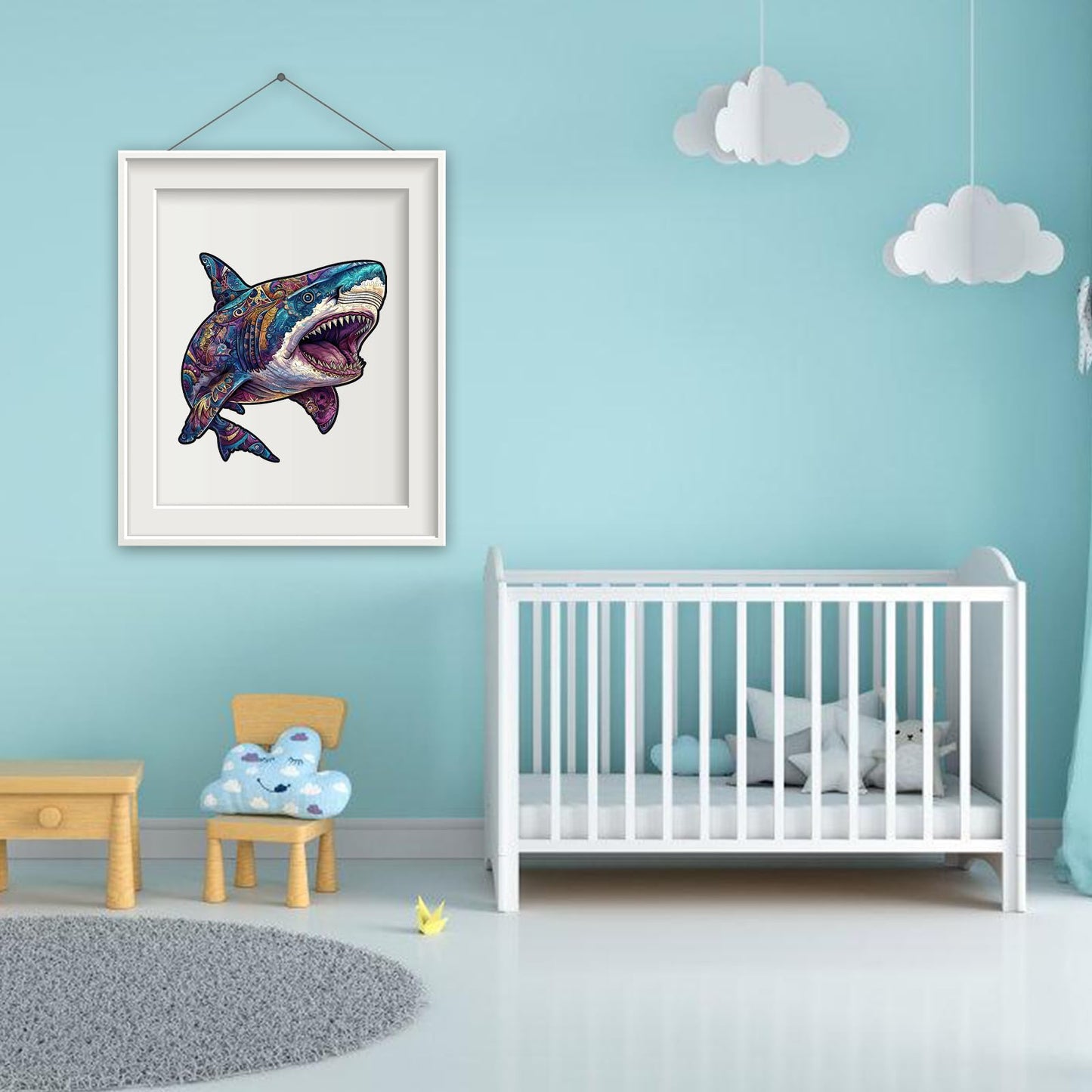 Delobil Shark Jigsaw Puzzle – 500 Pieces, Unique Wooden Shapes, Royal Box (17.3 x 17.4 in)