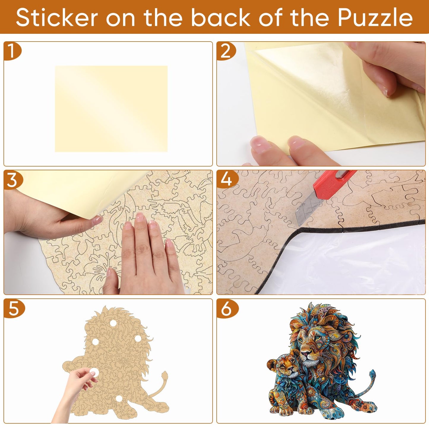 Delobil Lion Family Wooden Puzzle – 200-Piece Unique Shapes for Adults & Kids (10.6 x 11.3 in)