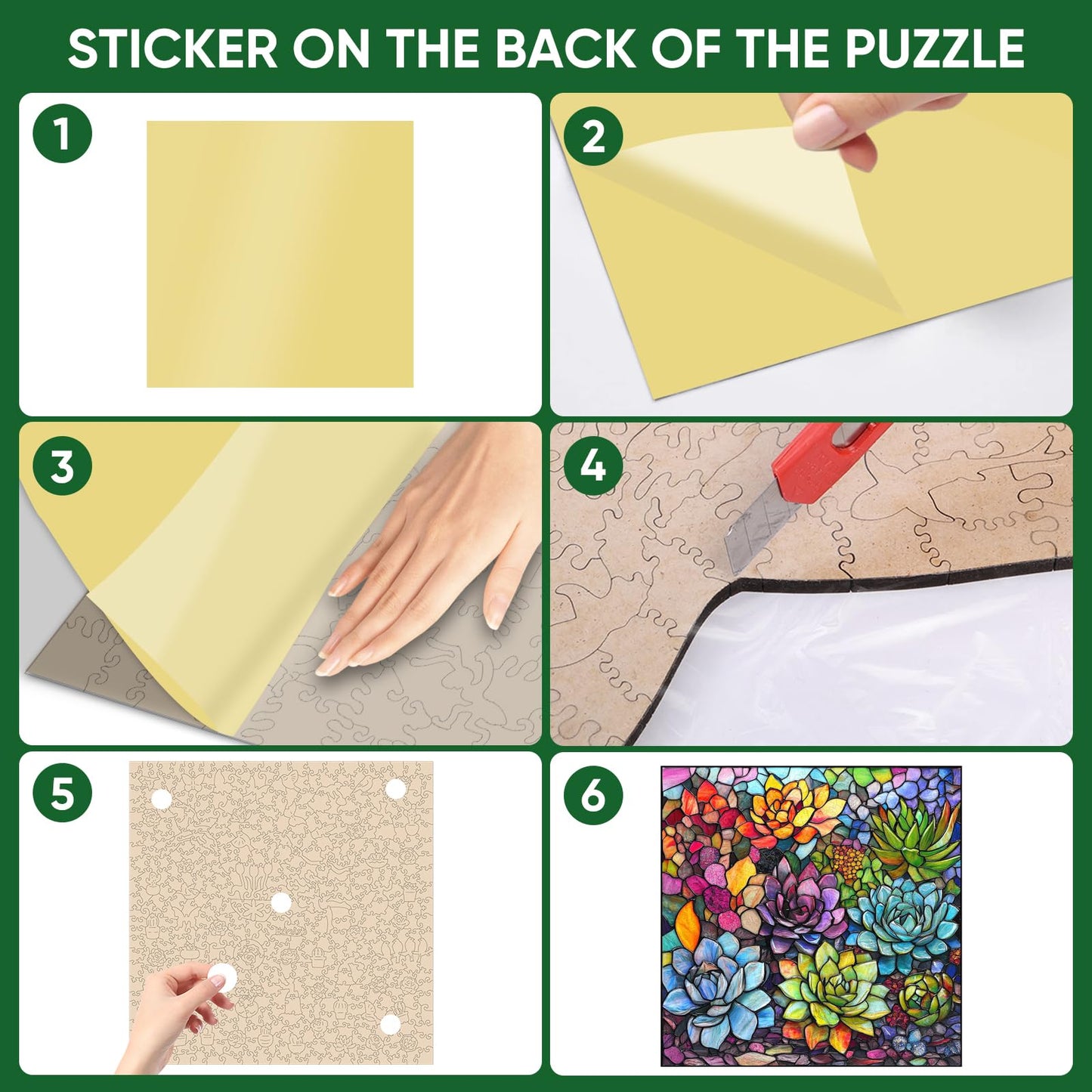 Delobil Stained Glass Puzzle – 500 Pieces, Succulent Wooden Jigsaw with Unique Shapes