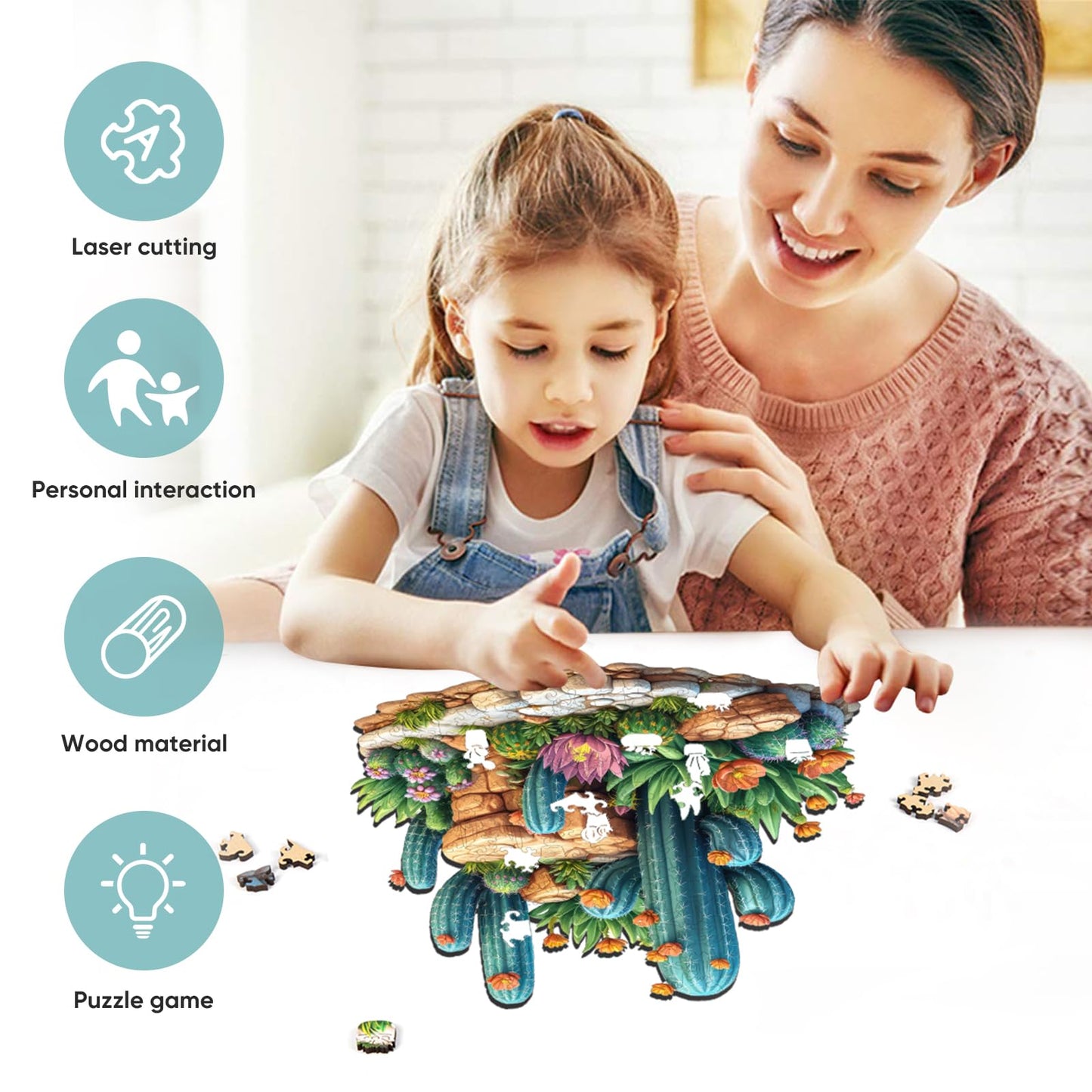 Delobil Succulent Cactus Puzzle - 200-Piece Wooden Jigsaw (11.2 x 10.8 inches)