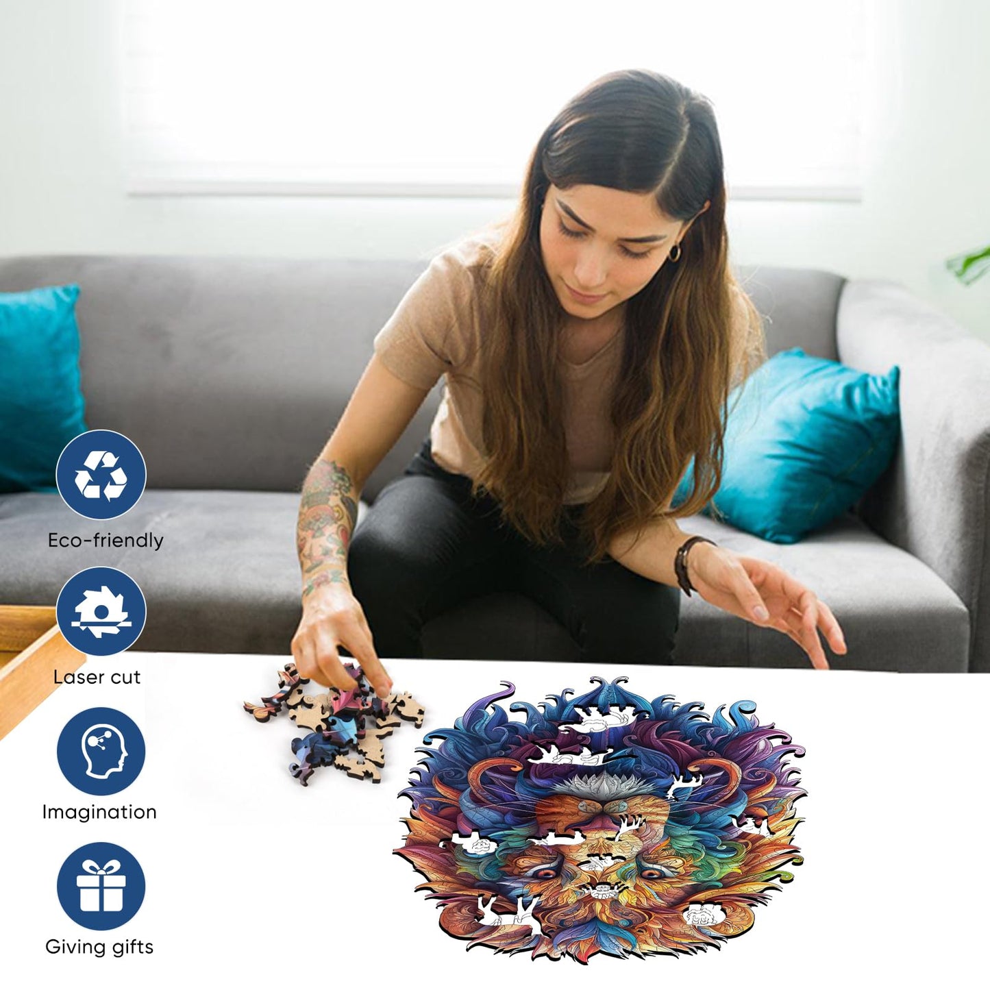Delobil Lion 500-Piece Wooden Puzzle – Unique Shape Jigsaw, Royal Size 15.2 x 16.9 inches