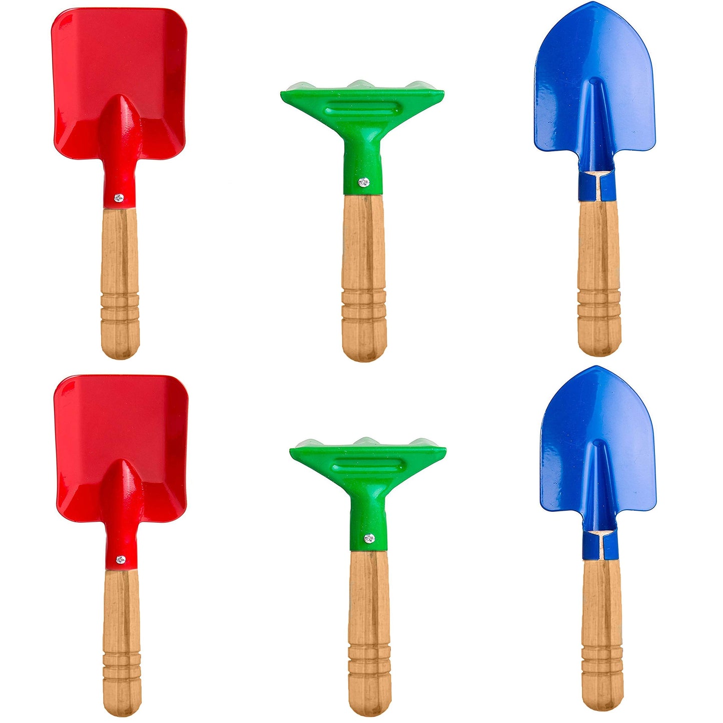 Delphinus Kids 6-Piece Gardening Tool Set — Metal Tools with Wooden Handles, 8-Inch