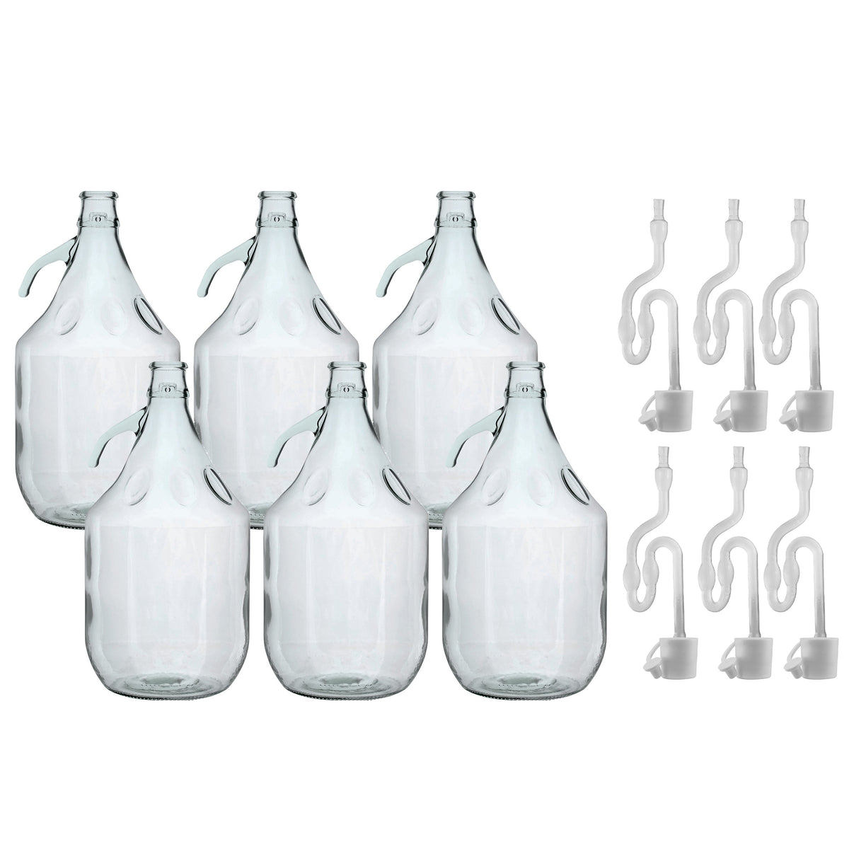 Glass Demijohn 5L 6 Pack Plain With Airlock & Bung