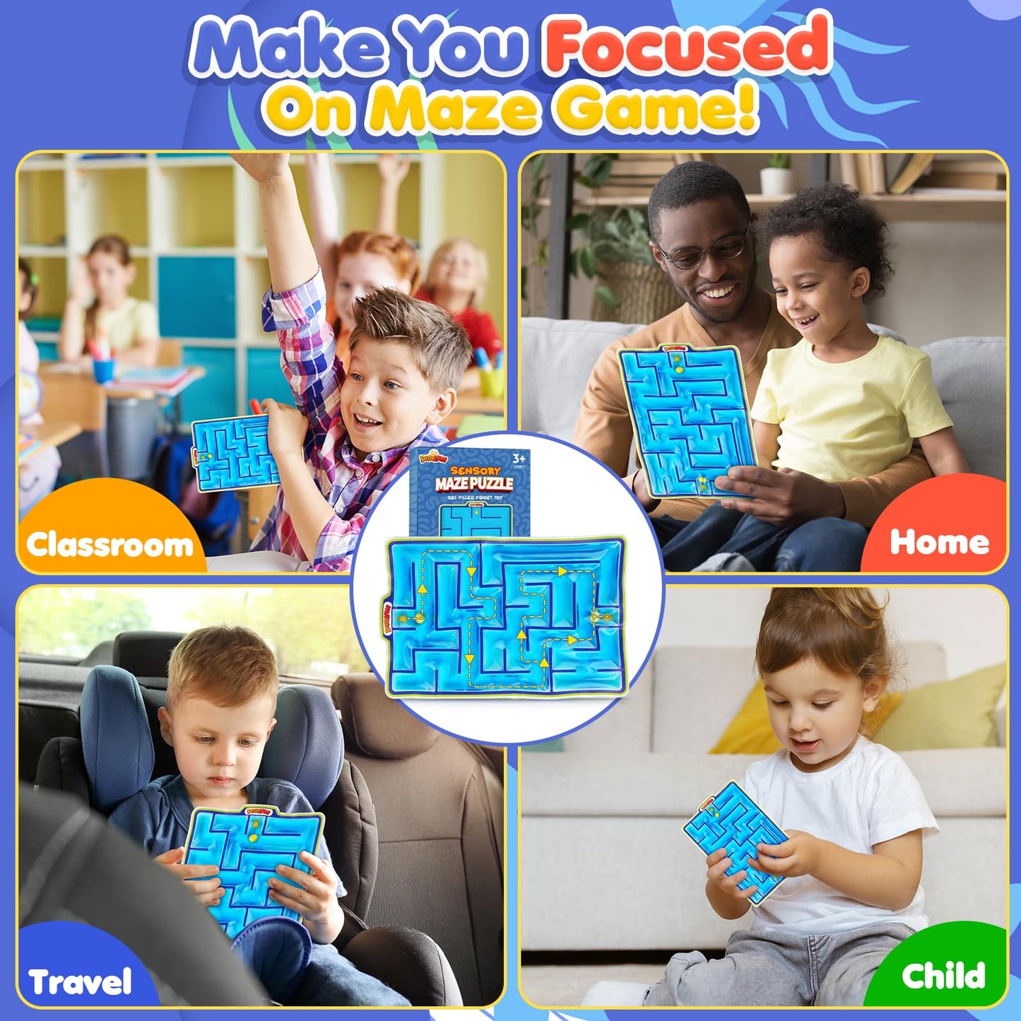 Demilong Sensory Marble Maze – Gel-Filled Fidget Toy for Kids, Teens, Classroom Calm