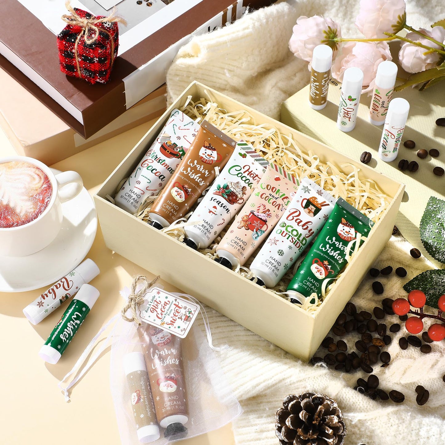 Demissle 12-Piece Christmas Hand Cream & Lip Balm Gift Set – Hot Cocoa Party Favors