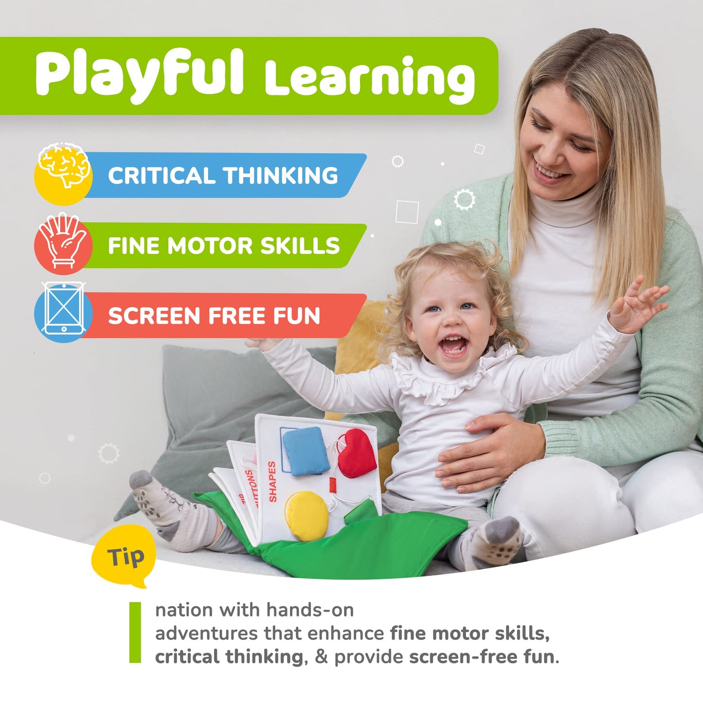 deMoca Busy Book for Toddlers 1–3 | Quiet Travel Activity Book for Airplane & Car Rides