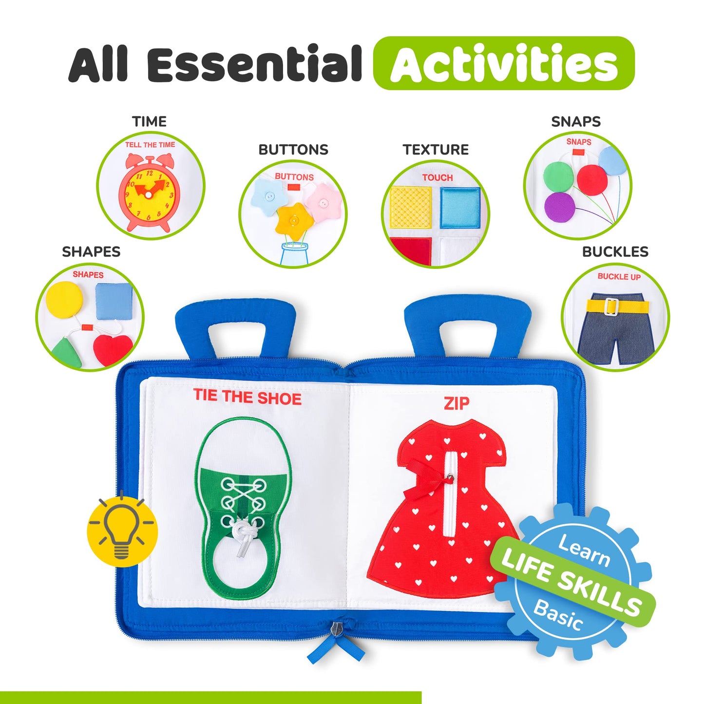 deMoca Busy Book for Toddlers 1–3 | Quiet Travel Activity Book for Airplane & Car Rides