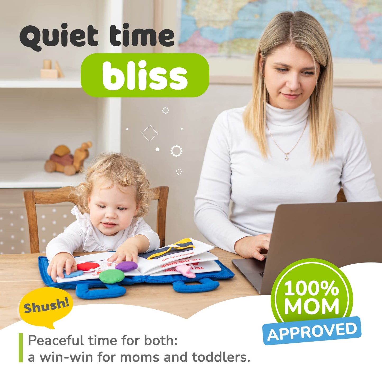 deMoca Busy Book for Toddlers 1–3 | Quiet Travel Activity Book for Airplane & Car Rides