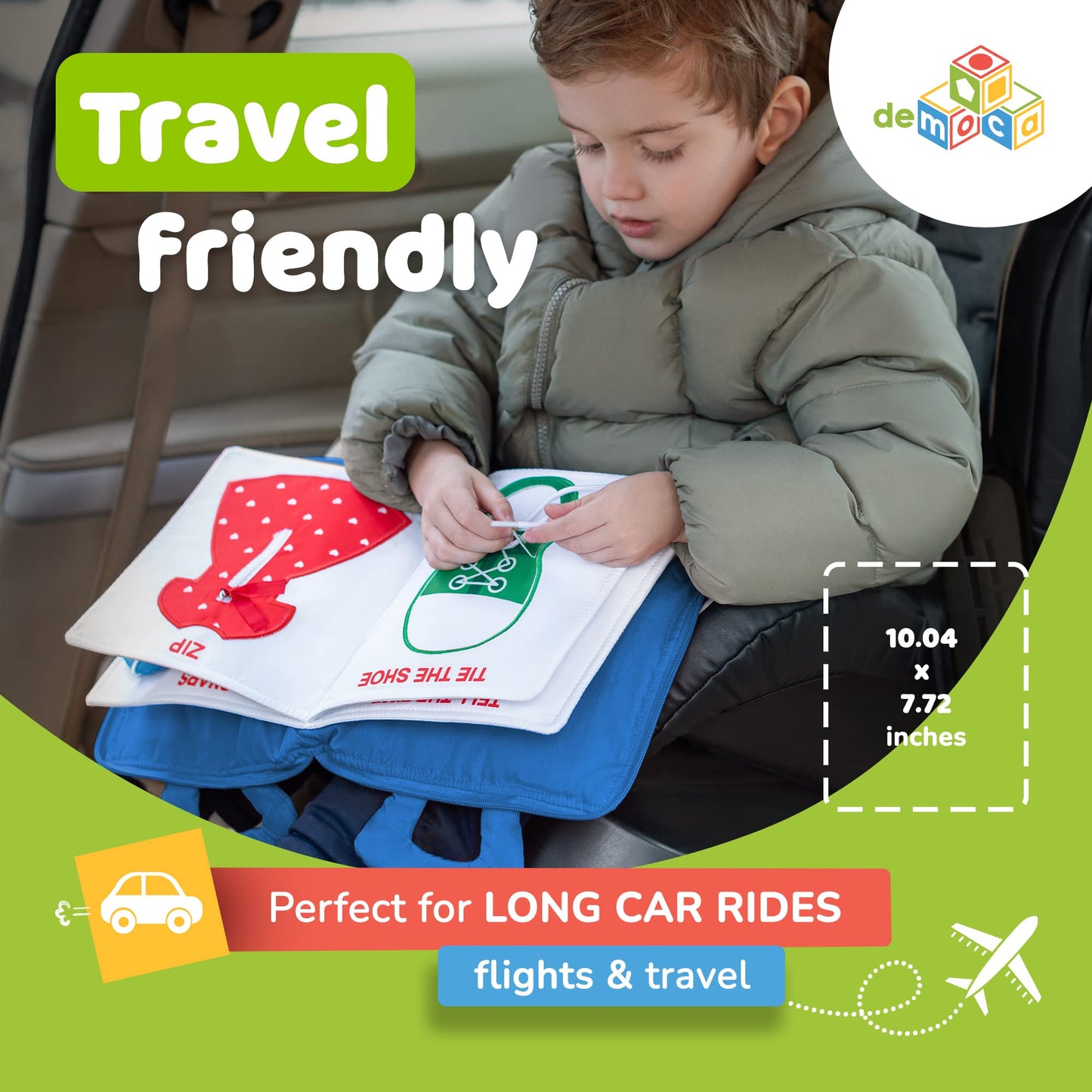 deMoca Busy Book for Toddlers 1–3 | Quiet Travel Activity Book for Airplane & Car Rides