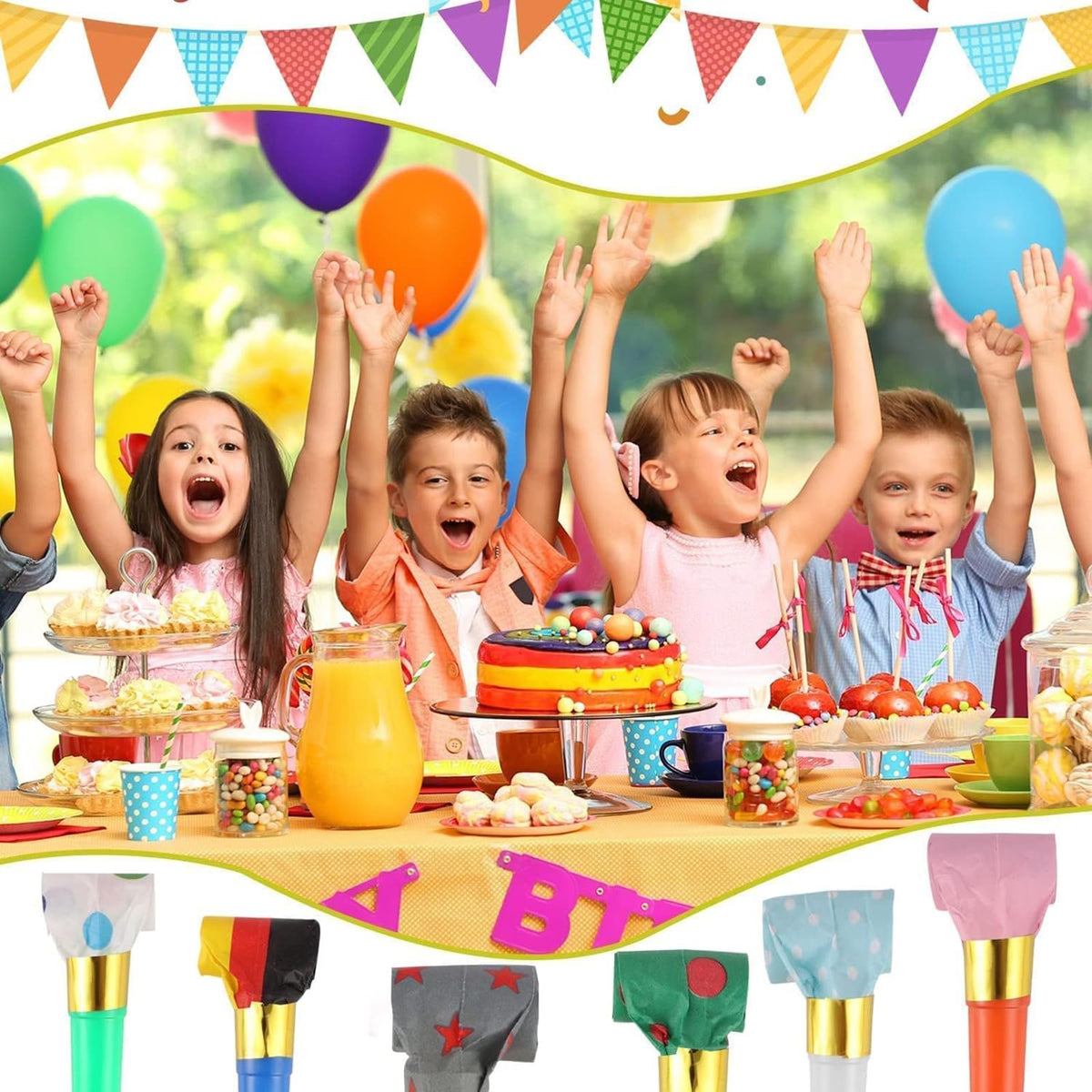 DEMOCRATIDO 50 Pcs Blowouts Noisemakers – Colorful Party Horns for Birthday & New Year