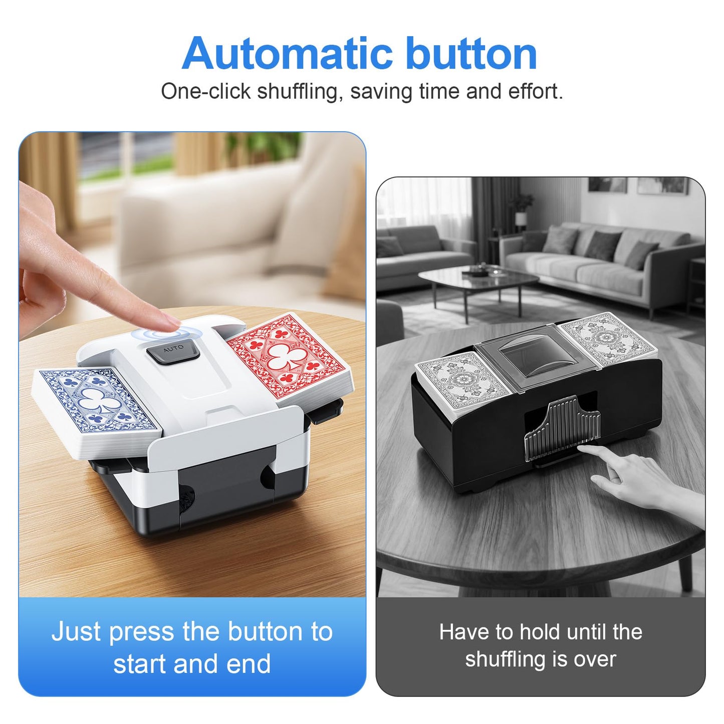 Demolike Automatic Card Shuffler – 1-2 Decks, Low Noise, Rechargeable & Portable (Black)
