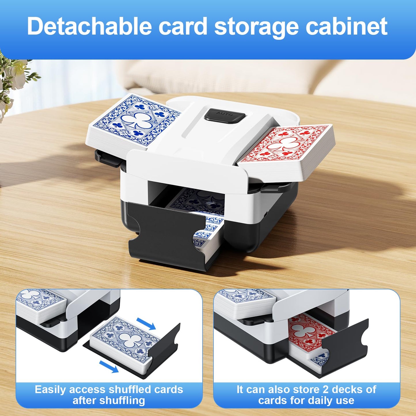 Demolike Automatic Card Shuffler – 1-2 Decks, Low Noise, Rechargeable & Portable (Black)