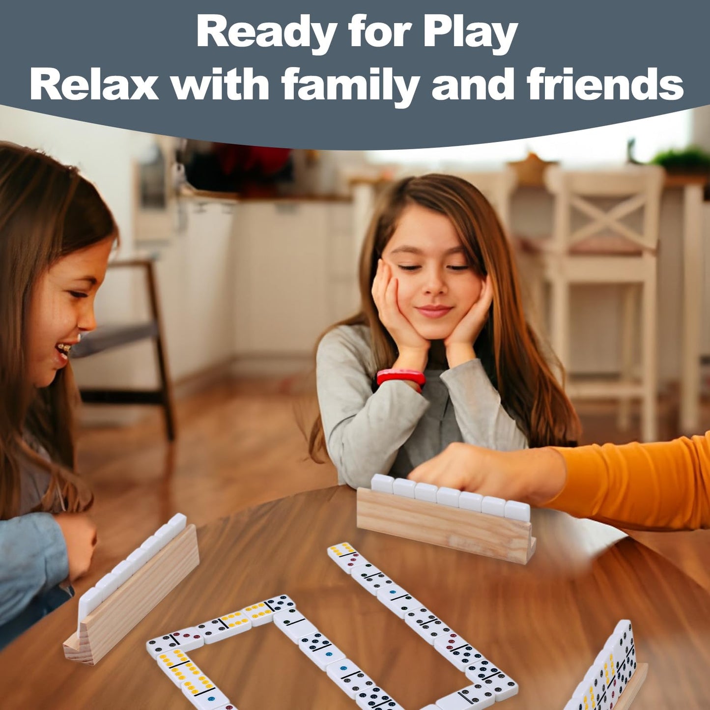 Demteric Upgraded Dominoes Double 6 – 28 Tiles, 4 Wooden Racks, Travel Case (2-4 Players)
