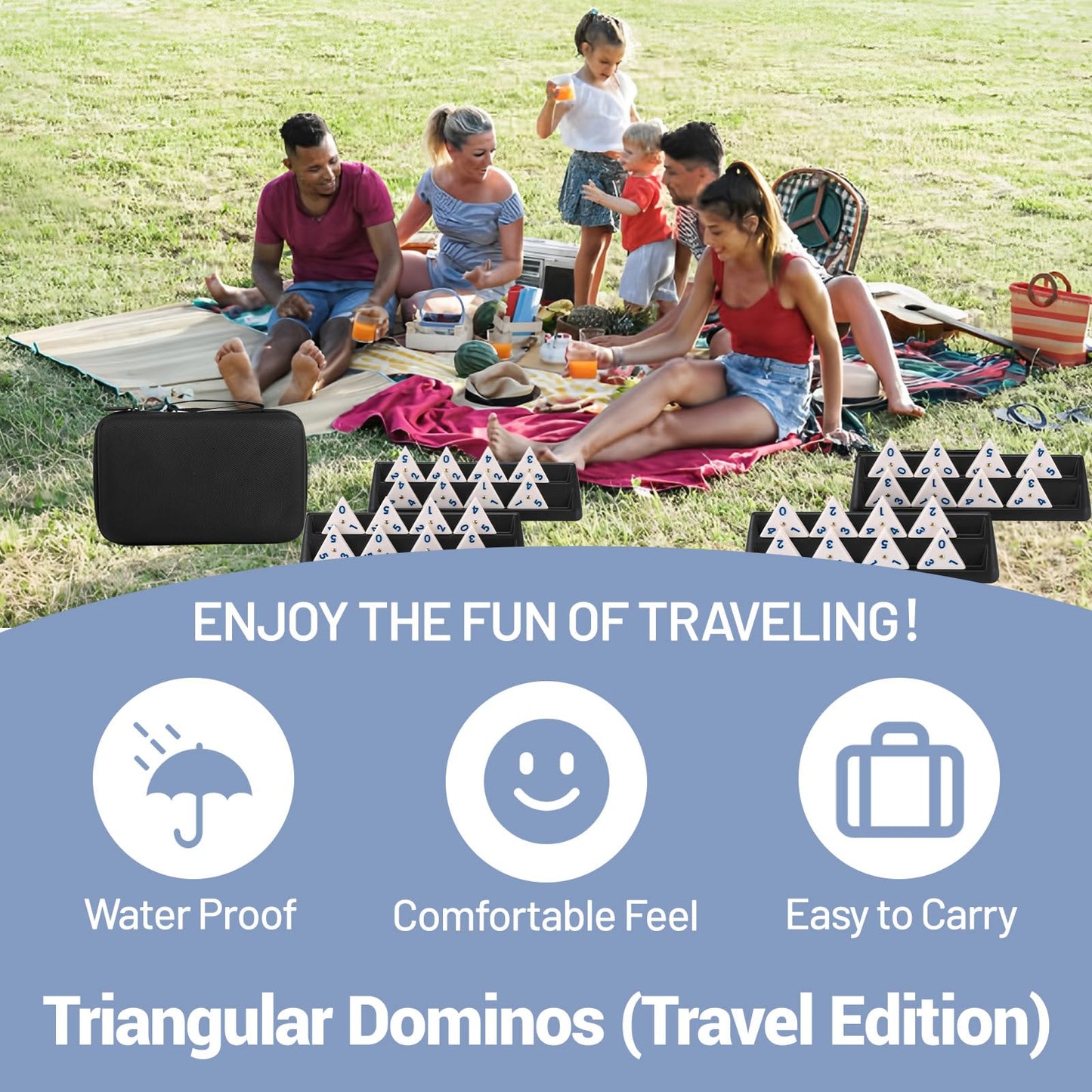 Demteric Triangle Domino Game Set with Travel Case | 56 Upgraded Tiles for All Ages
