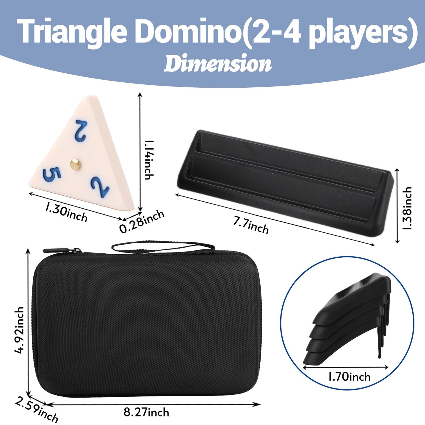 Demteric Triangle Domino Game Set with Travel Case | 56 Upgraded Tiles for All Ages