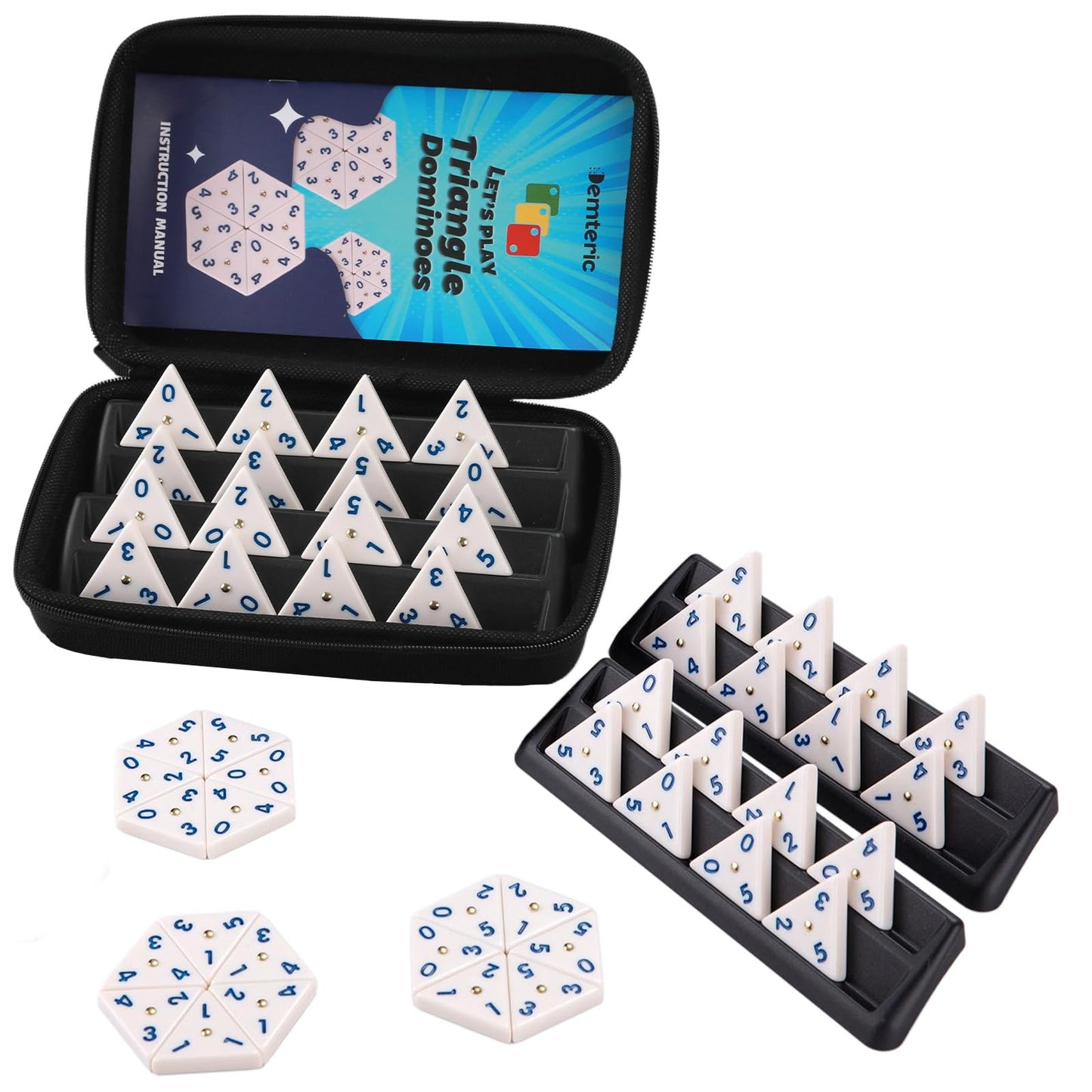 Demteric Triangle Domino Game Set with Travel Case | 56 Upgraded Tiles for All Ages