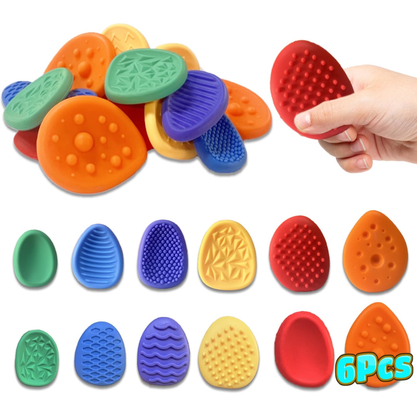 DENEZE 6pcs Fidget Stones – Textured Sensory Toys for Calming Anxiety