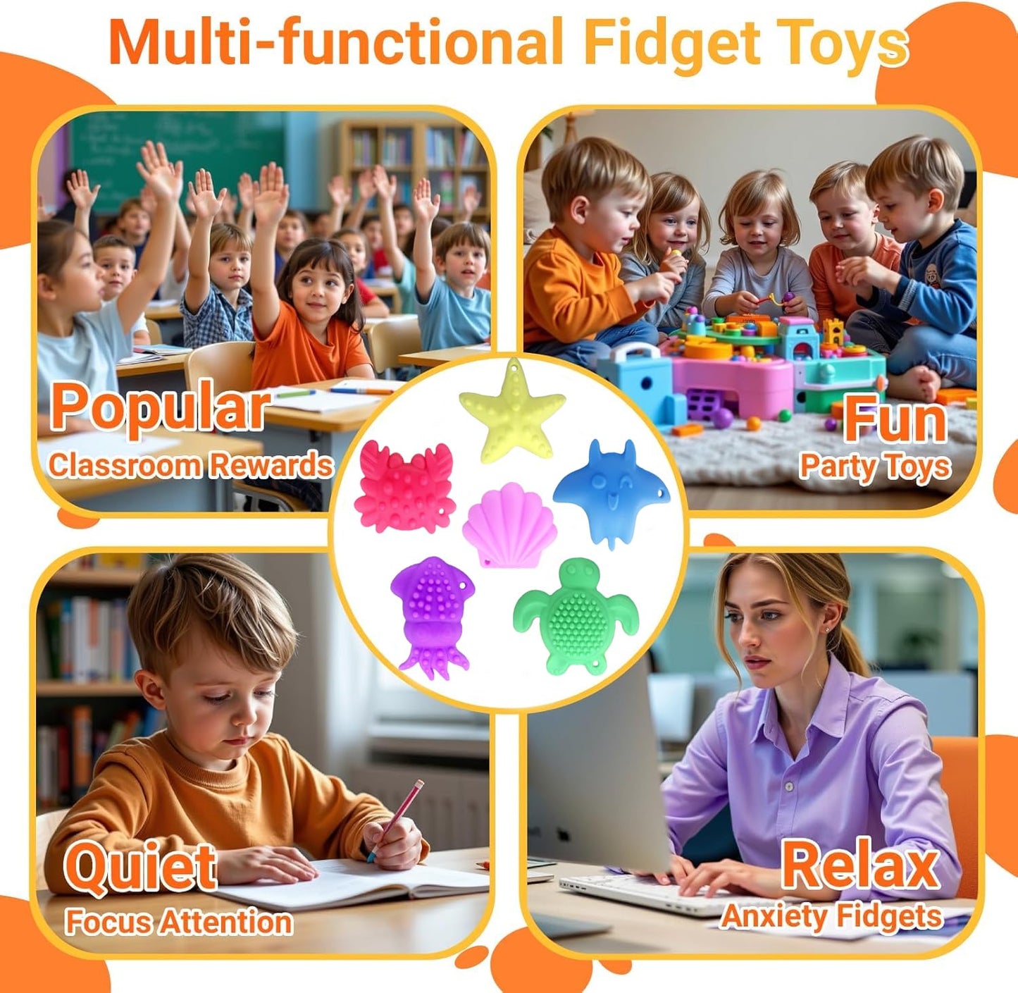 DENEZE Ocean Series 6pc Fidget Stones – Sensory Toys for Kids
