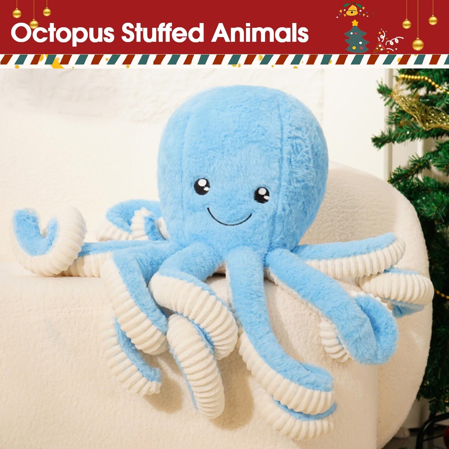 DENTRUN Giant Octopus Plush Toy – 7/16/24/32 in, 5 Colors, Soft Cotton Plush