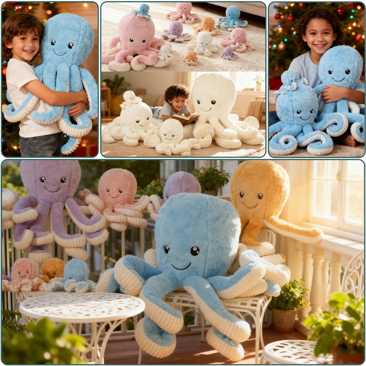 DENTRUN Giant Octopus Plush Toy – 7/16/24/32 in, 5 Colors, Soft Cotton Plush