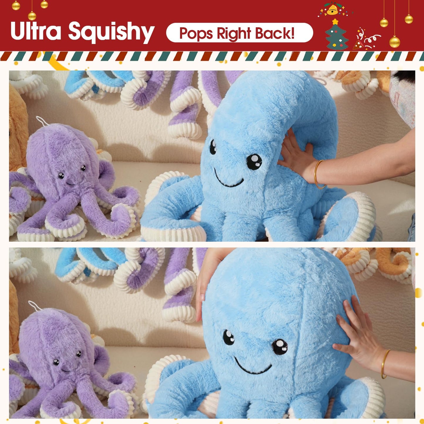 DENTRUN Giant Octopus Plush Toy – 7/16/24/32 in, 5 Colors, Soft Cotton Plush