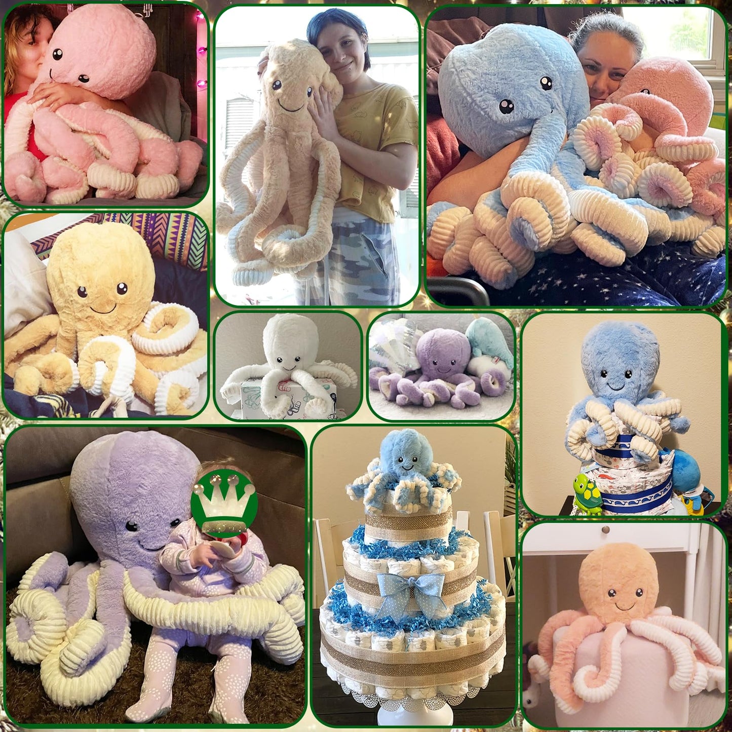 DENTRUN Giant Octopus Plush Toy – 7/16/24/32 in, 5 Colors, Soft Cotton Plush