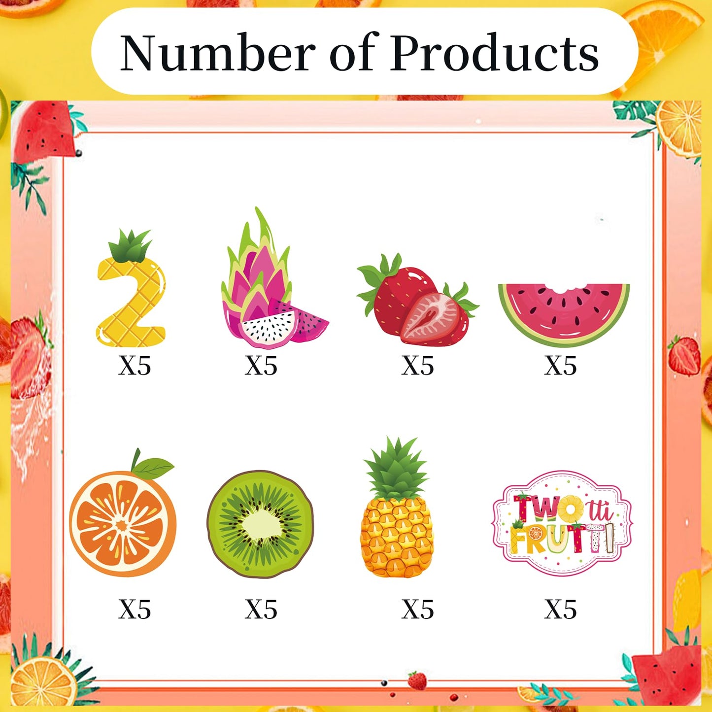Deorfuy Twotti Fruity Cupcake Toppers – 40Pcs for 2nd Birthday (Strawberry & Watermelon)