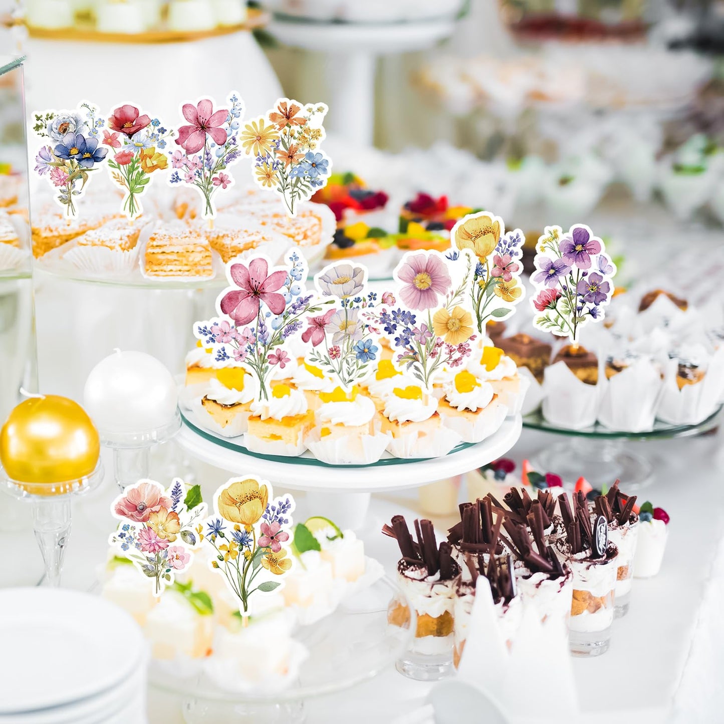 Deorfuy Wildflower Cupcake Toppers – 36-Piece Party Decorations for Baby Shower & Birthday