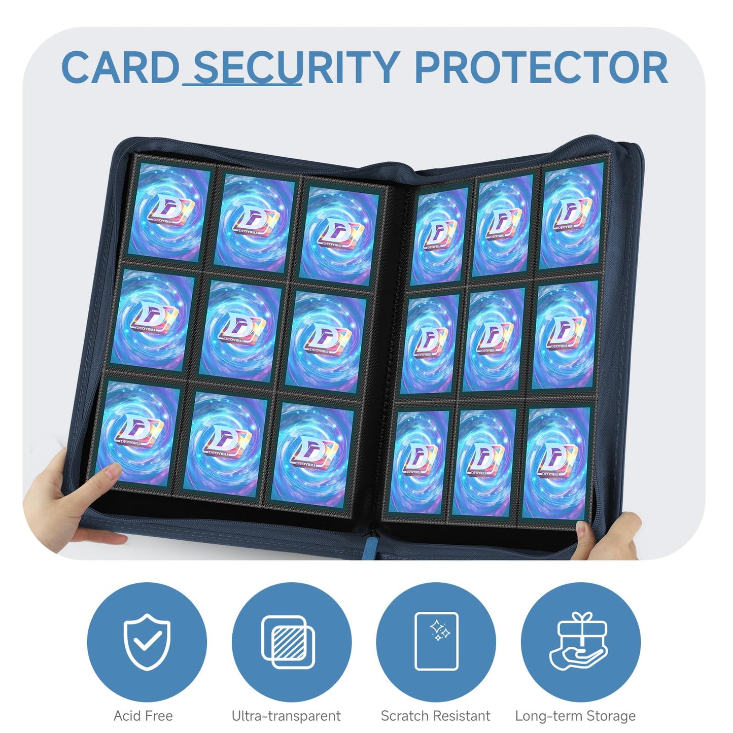 Deoyibu 9 Pocket Card Binder – 360 Card Capacity, Double-Sided, Navy Blue
