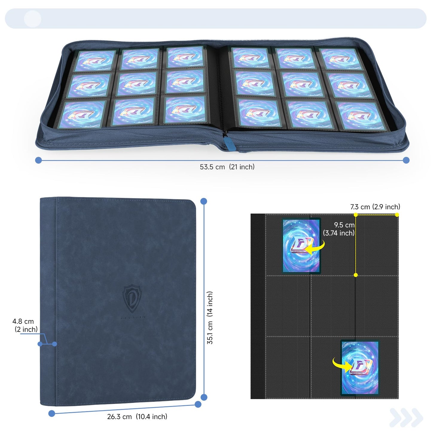 Deoyibu 9 Pocket Card Binder – 360 Card Capacity, Double-Sided, Navy Blue