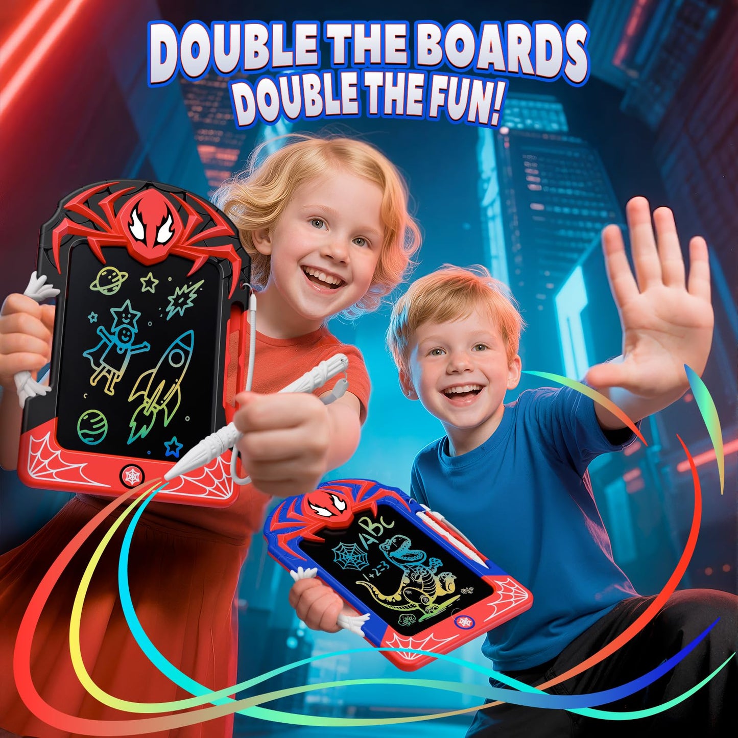 DEOZHANG LCD Writing Tablet 2 Pack – Red & Blue Hero Styles with Web Stylus & Grip