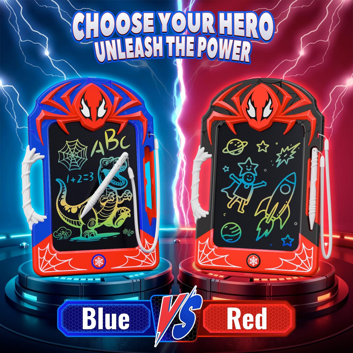 DEOZHANG LCD Writing Tablet 2 Pack – Red & Blue Hero Styles with Web Stylus & Grip