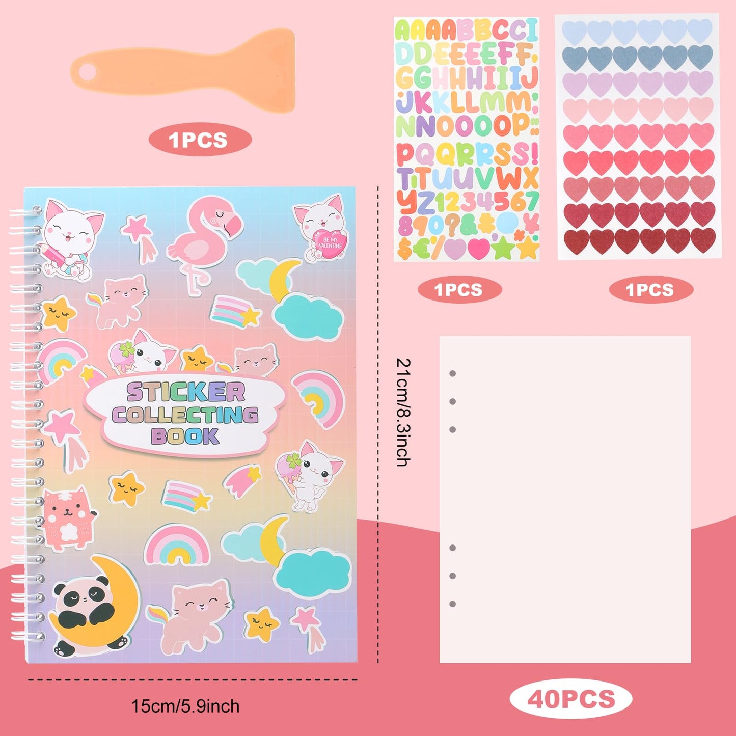 Deqing Warm Reusable A5 Sticker Book with Spatula & Heart Label – Pink