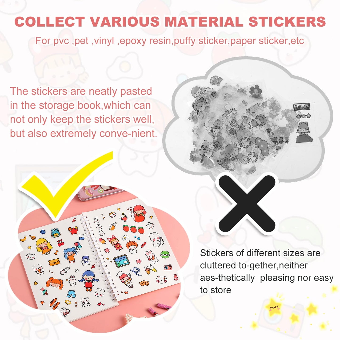 Deqing Warm Reusable A5 Sticker Book with Spatula & Heart Label – Pink