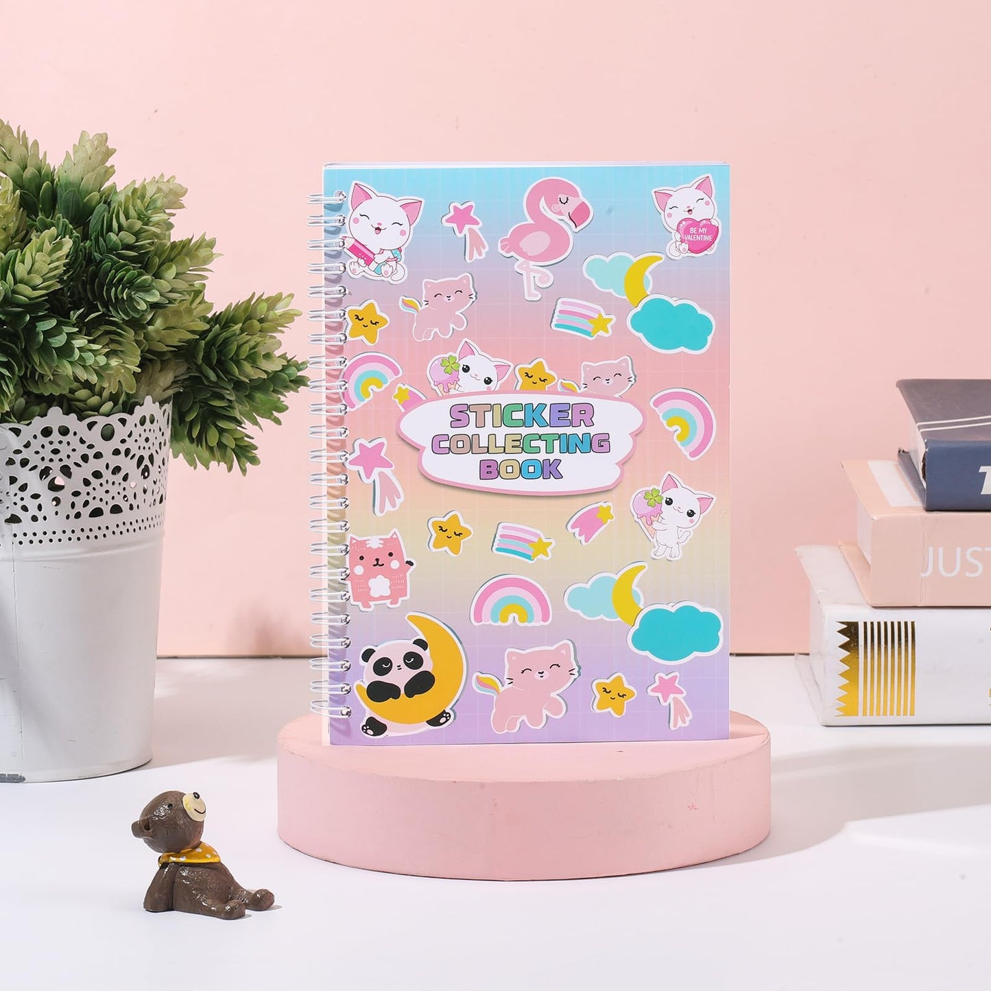 Deqing Warm Reusable A5 Sticker Book with Spatula & Heart Label – Pink