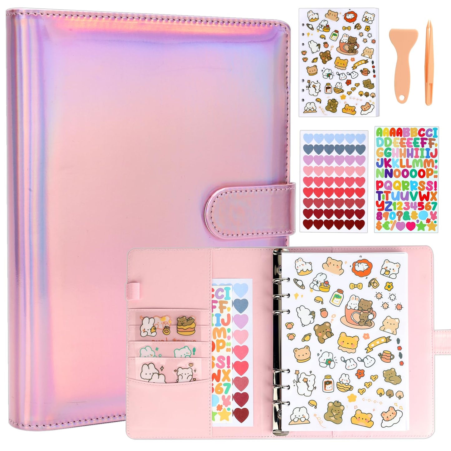 Deqing Warm Reusable Sticker Book Album | A5 PU Leather, 80 Sheets, Holographic Cover