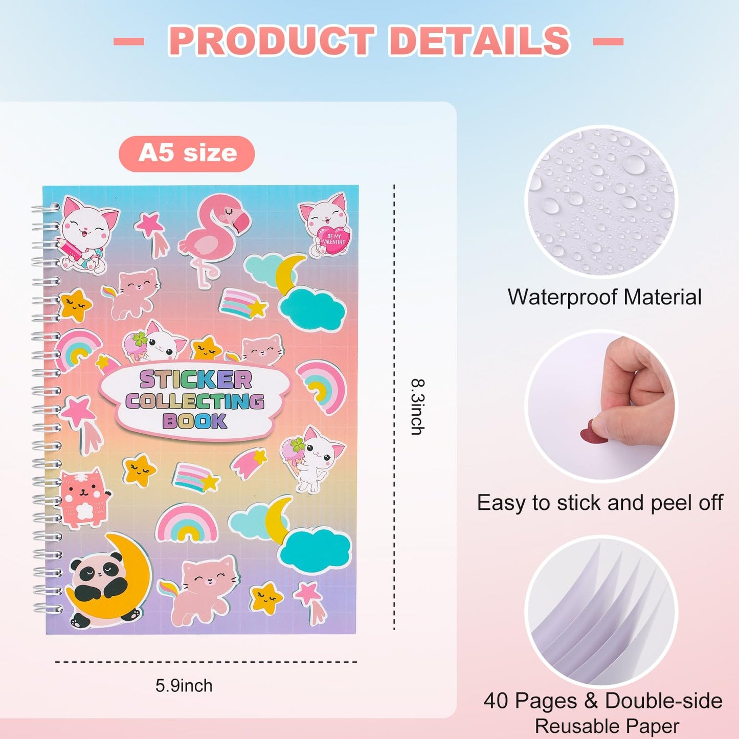 Deqing Warm Reusable A5 Sticker Book with Spatula & Heart Label – Pink