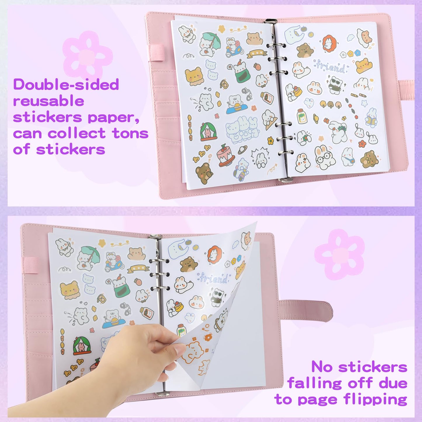 Deqing Warm Reusable Sticker Book Album | A5 PU Leather, 80 Sheets, Holographic Cover
